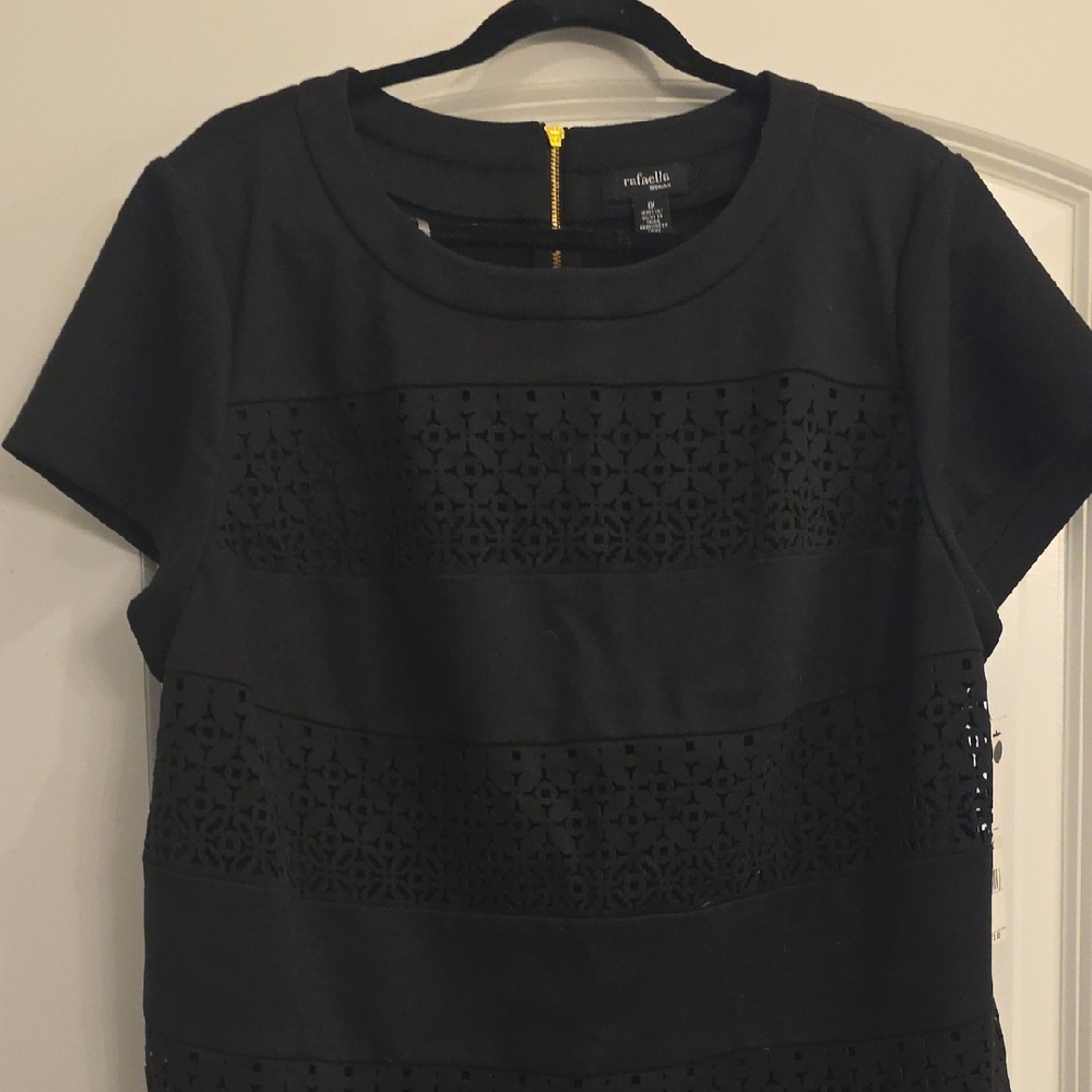 Rafaella Black Short-Sleeve Laser-Cut Panel Tee